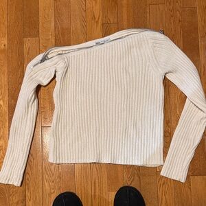 Zara Off-Shoulder Cream Ribbed Sweater
